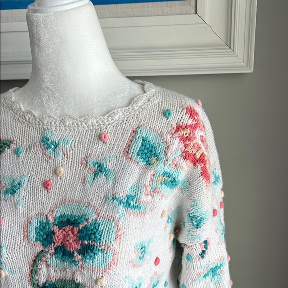 Vintage Portraits Tulip Ramie Cotton Floral Handknit Sweater medium - Picture 5 of 16